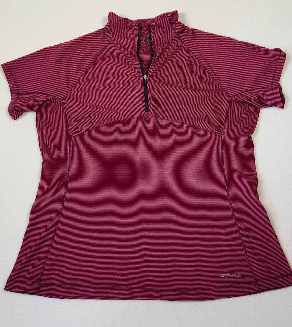 Annika Cutter & Buck Shirt Womens L Raspberry W/Stripe Drytec 1/4 Zip Short Slv